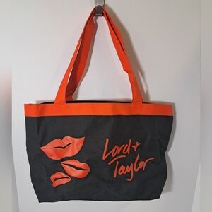 Lord And Taylor Tote Bag Canvas Nylon Black Red Logo